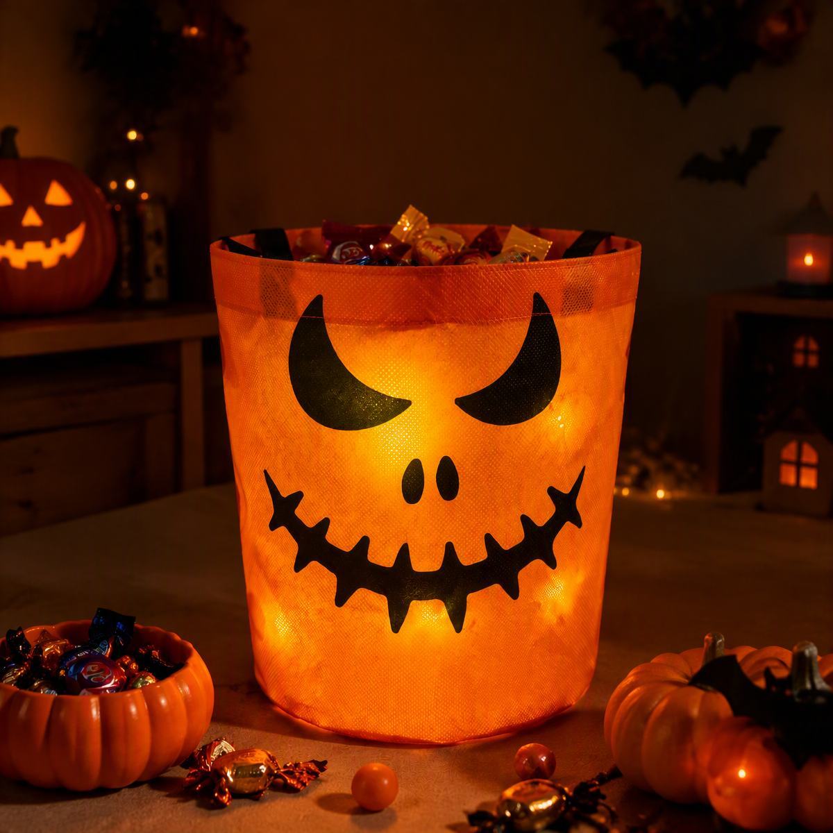 Custom LED Light Bucket Bag - Personalized Halloween Birthday Gifts For Kids - Little Boo Energy Glow Treat Bag for Kids & Trick-or-Treating