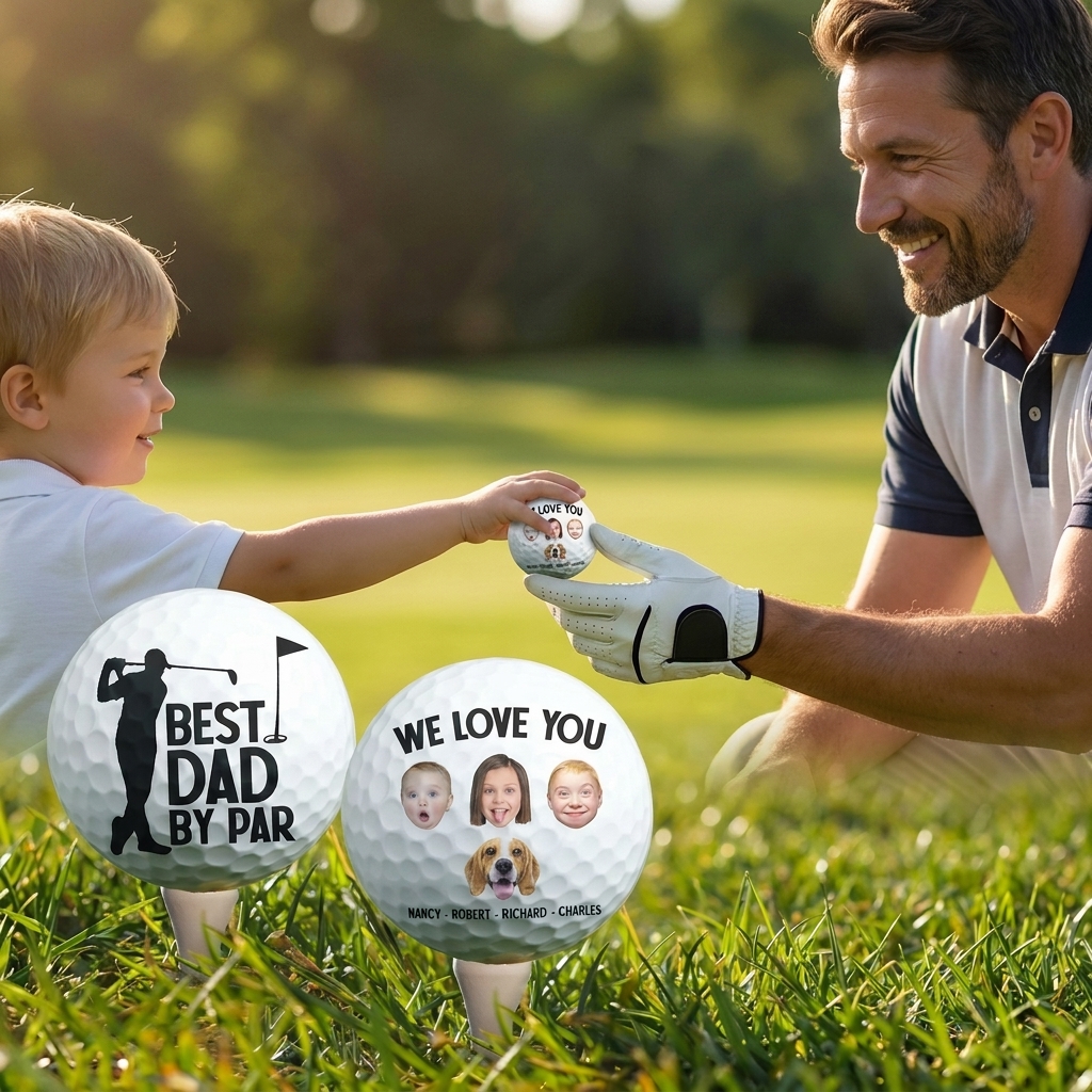 Father's Day Gifts, Best Dad By Par Grandpa Papa Husband Golf Gift - Personalized Photo Golf Ball