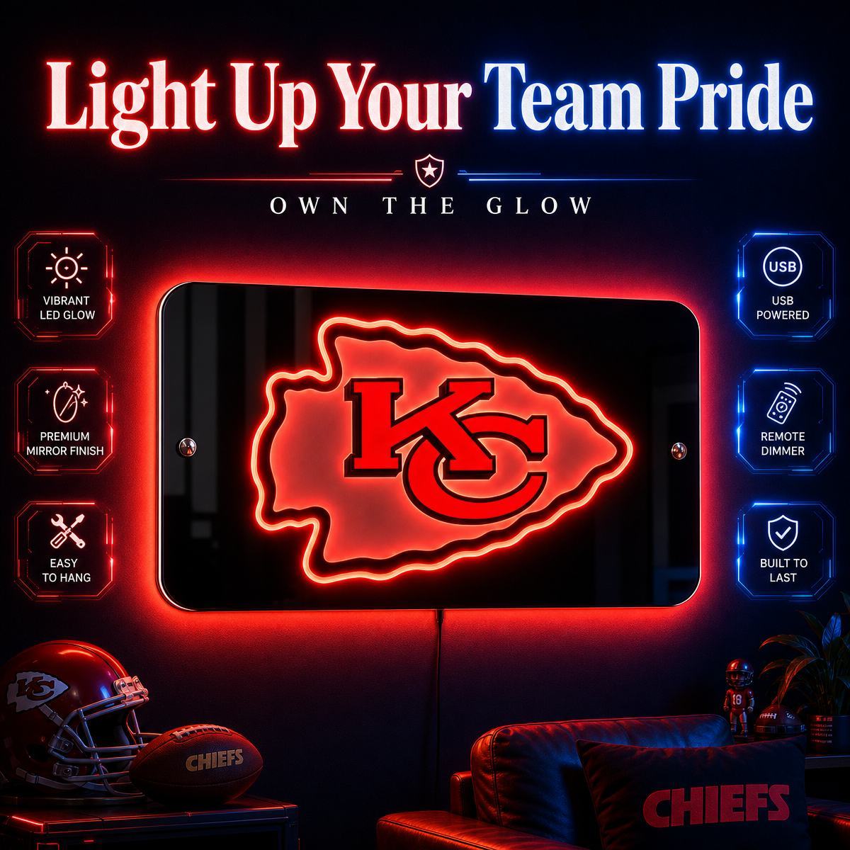 Football Fan LED Mirror Lights – Team-Inspired Car Side Mirror Projector Lights, Dynamic Door Welcome Lights for Sports Fans & Car Enthusiasts