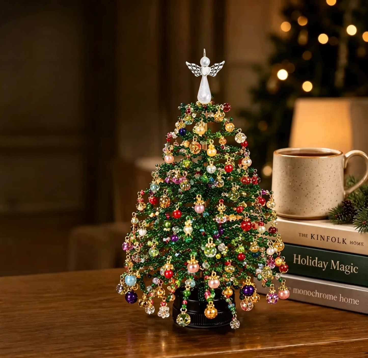Beaded Mini Christmas Tree DIY Kit – Handmade Tabletop Holiday Decor with Angel Topper-CustomCardverse