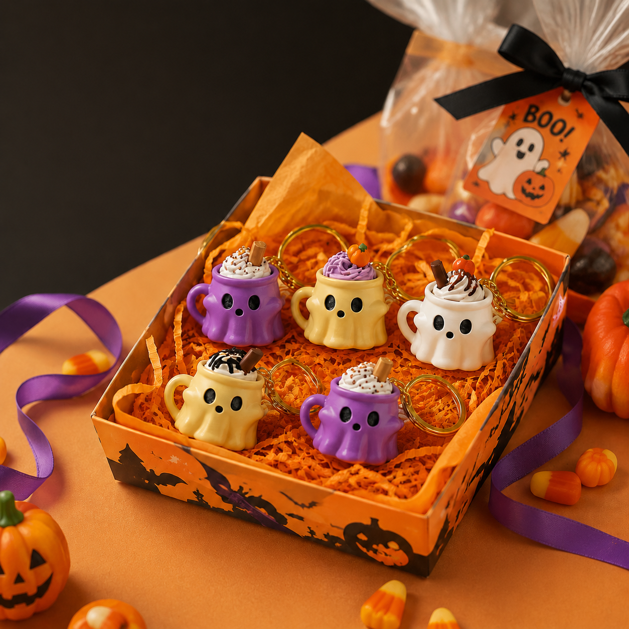 Ghost Ice Cream Keychain Cute Halloween-Themed Mug & Keyboard Fidget Charm, Fun Bag Pendant & Novelty Gift