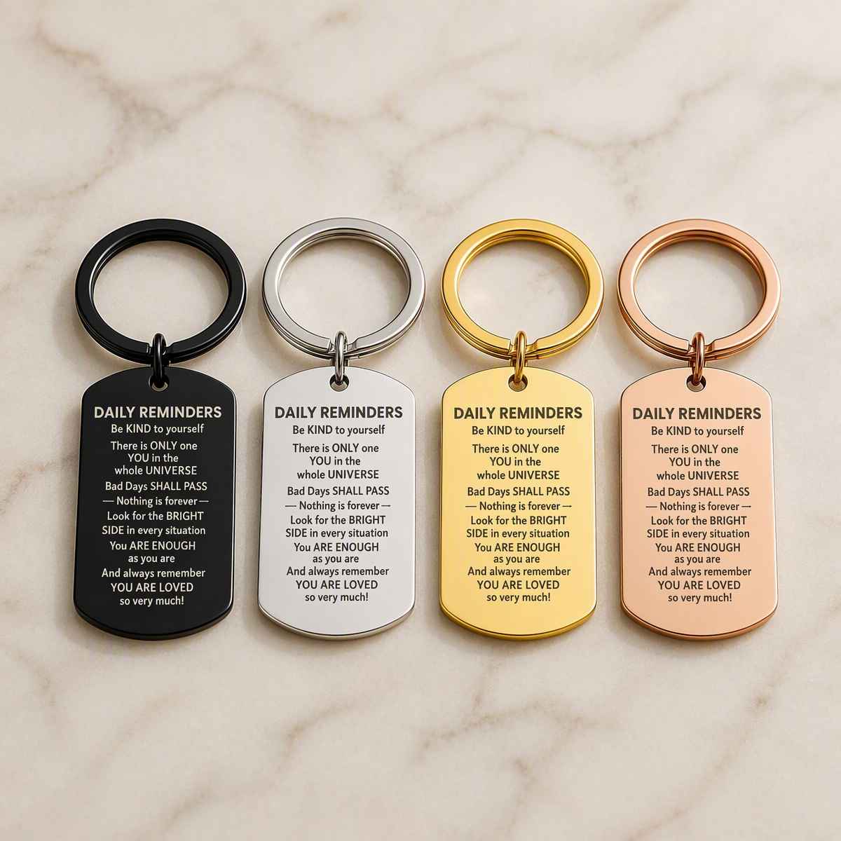 Daily Reminders Engraved Keyring, Motivational Quote Keychain, Inspirational Affirmation Gift, Stainless Steel Keyring Christmas Present