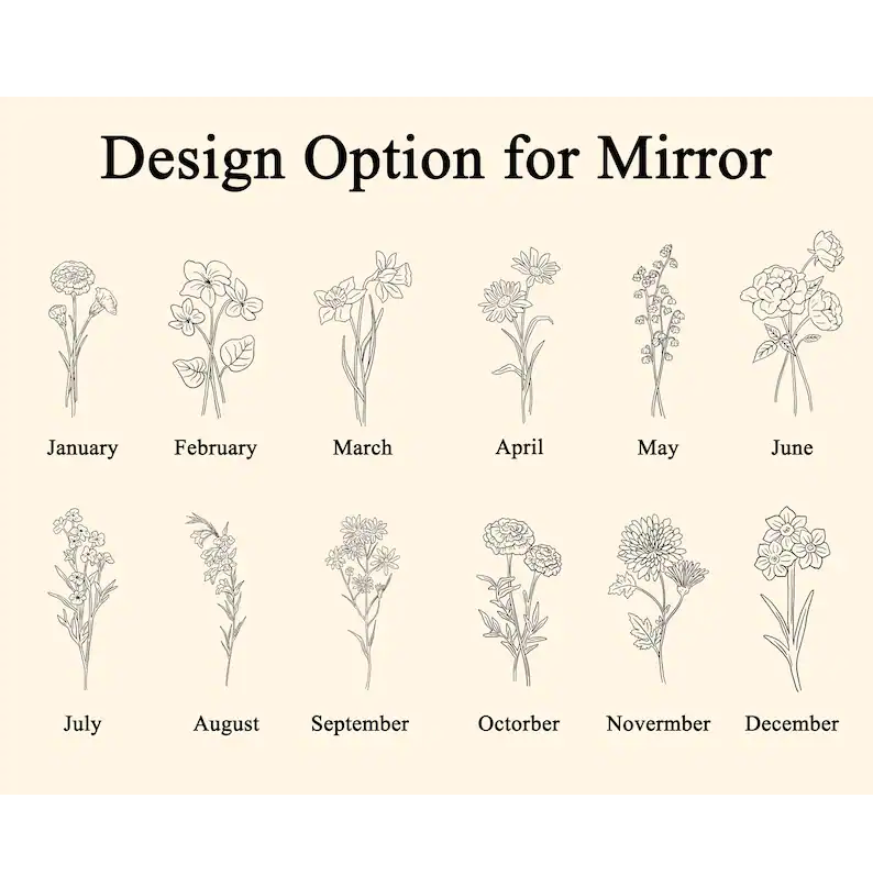 Engraved Birth Flower Lipstick Keychain Case with Mirror, Custom PU Leather Lip Balm Bag, Personalized Birthday Gift for Her, Christmas gift