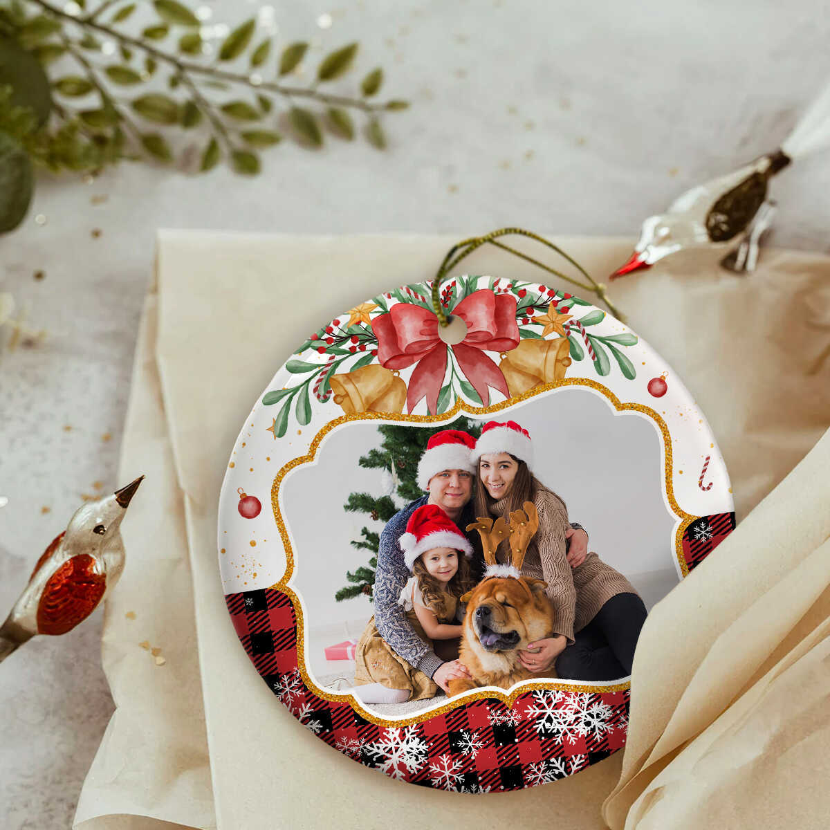 Personalized Family Photo Christmas Ornament, Family Pet Ornament with Picture, Custom Christmas Ceramic Ornament Gift Ideas