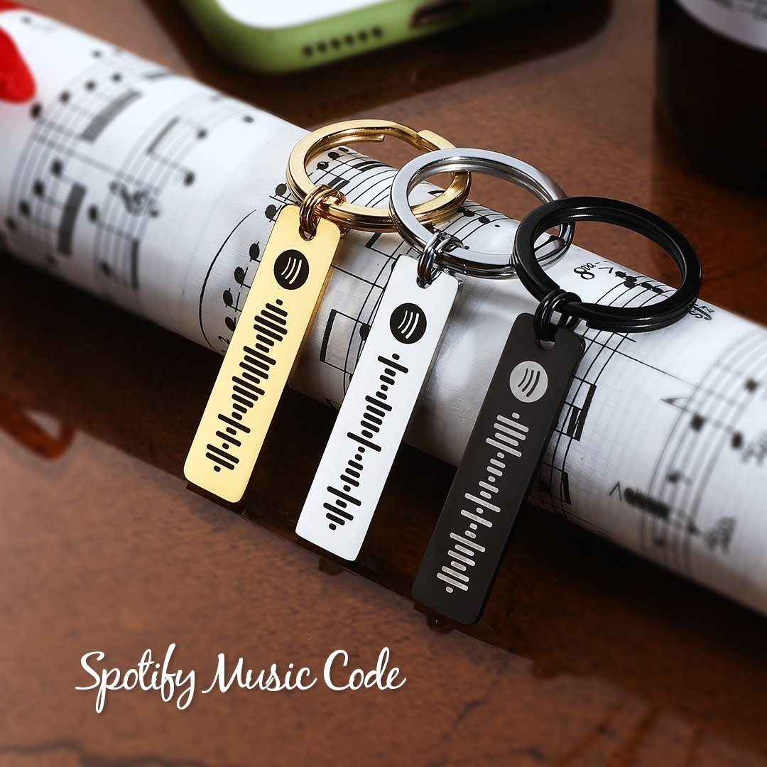 Spotify Keychain Scannable Music Custom Music Song Keychain Stainless Steel Gold Gift for Him