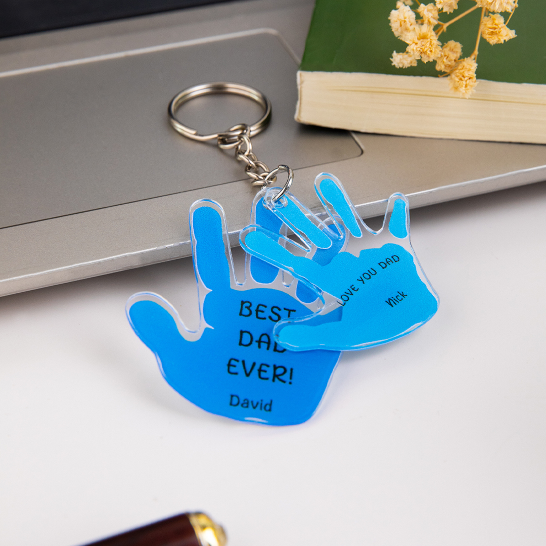 Father's Day Gift Customized Name Palm Print Keychain Engraved with Unique Love
