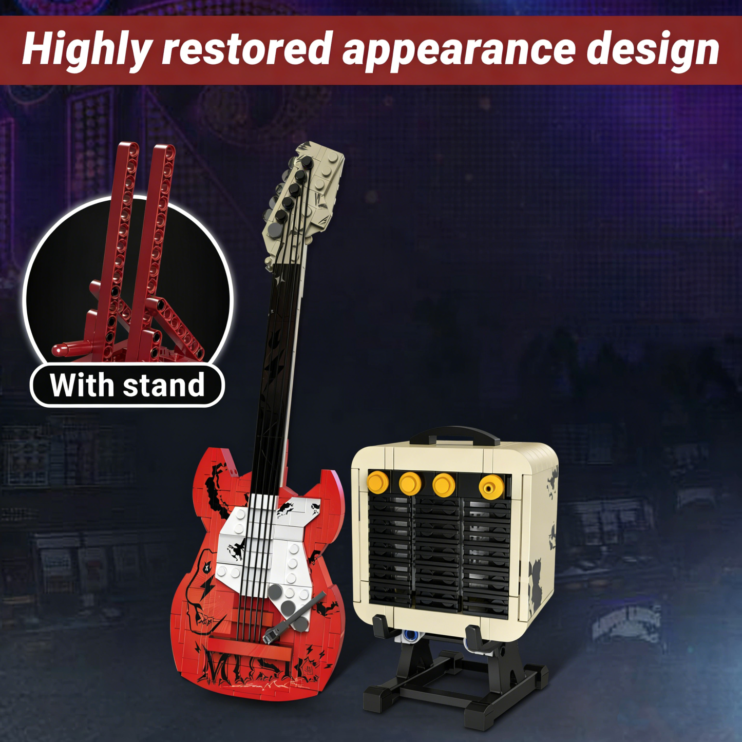 Electric Guitar Building Block Set with Bluetooth Speaker | Creative Music DIY Gift for Adults & Kids