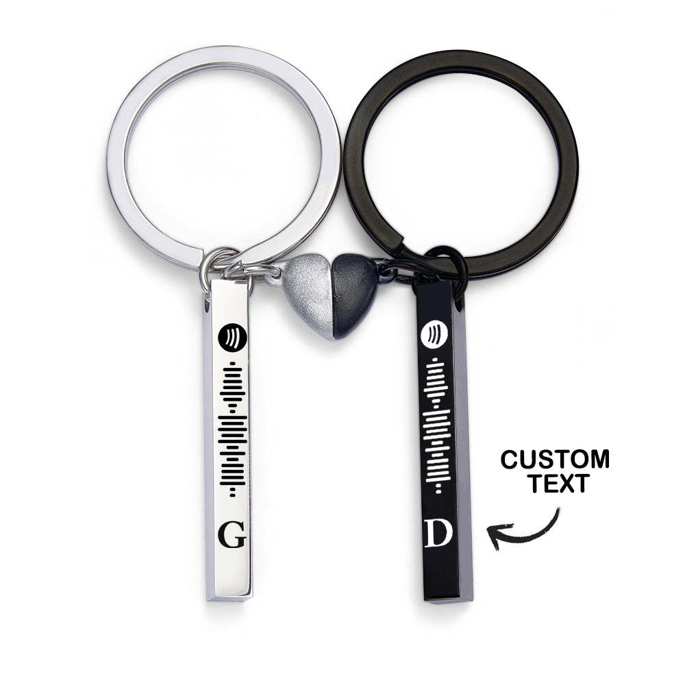 Set Magnet Heart Cute Custom Initial Keychain Spotify Music Keychain for Couple - photomoonlamp