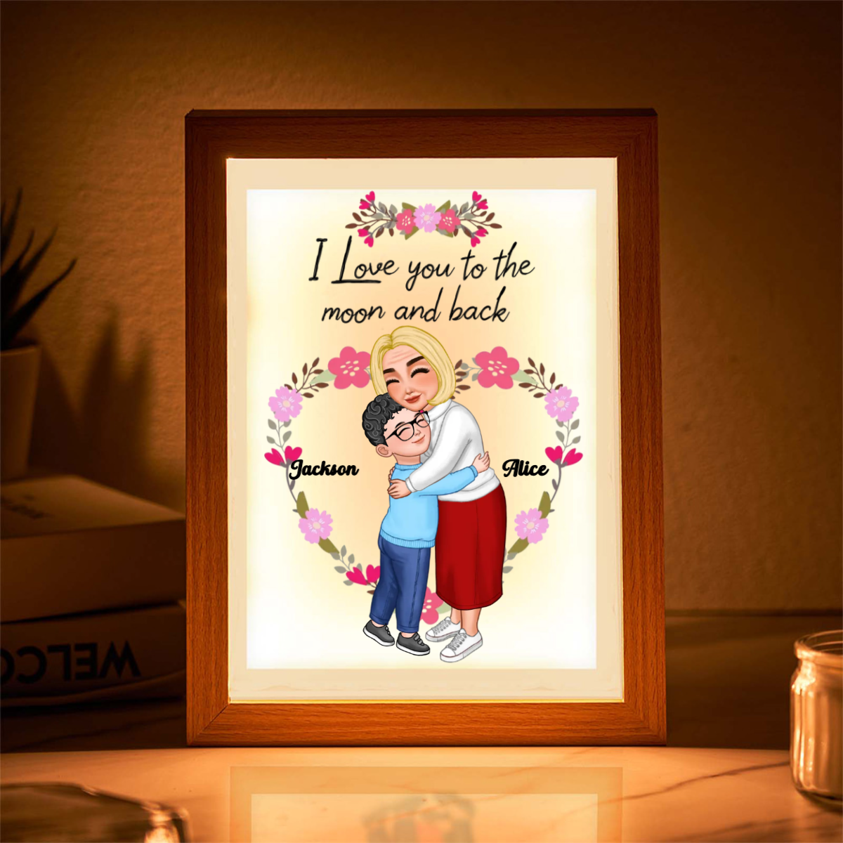 Custom Lamp Personalized Grandma and Kid Cartoon Acrylic Lamp Mother's Day Gifts - photomoonlamp