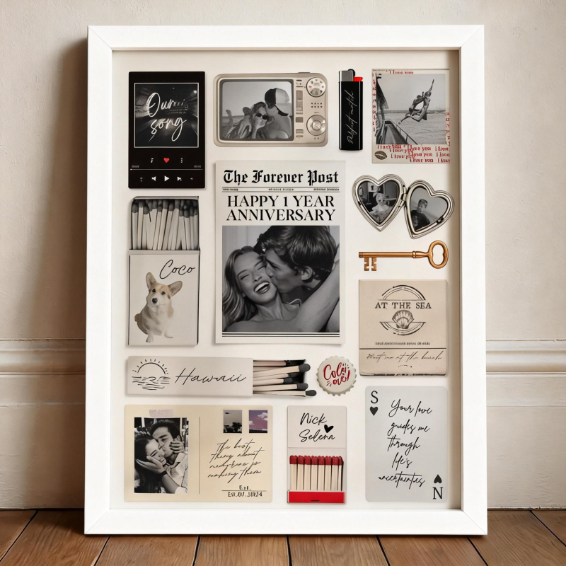 Custom Photo Matchbox Wooden Frame with Your Text Matchbook Poster Print Wall Art Anniversary Gift - PhotoMoonLamp