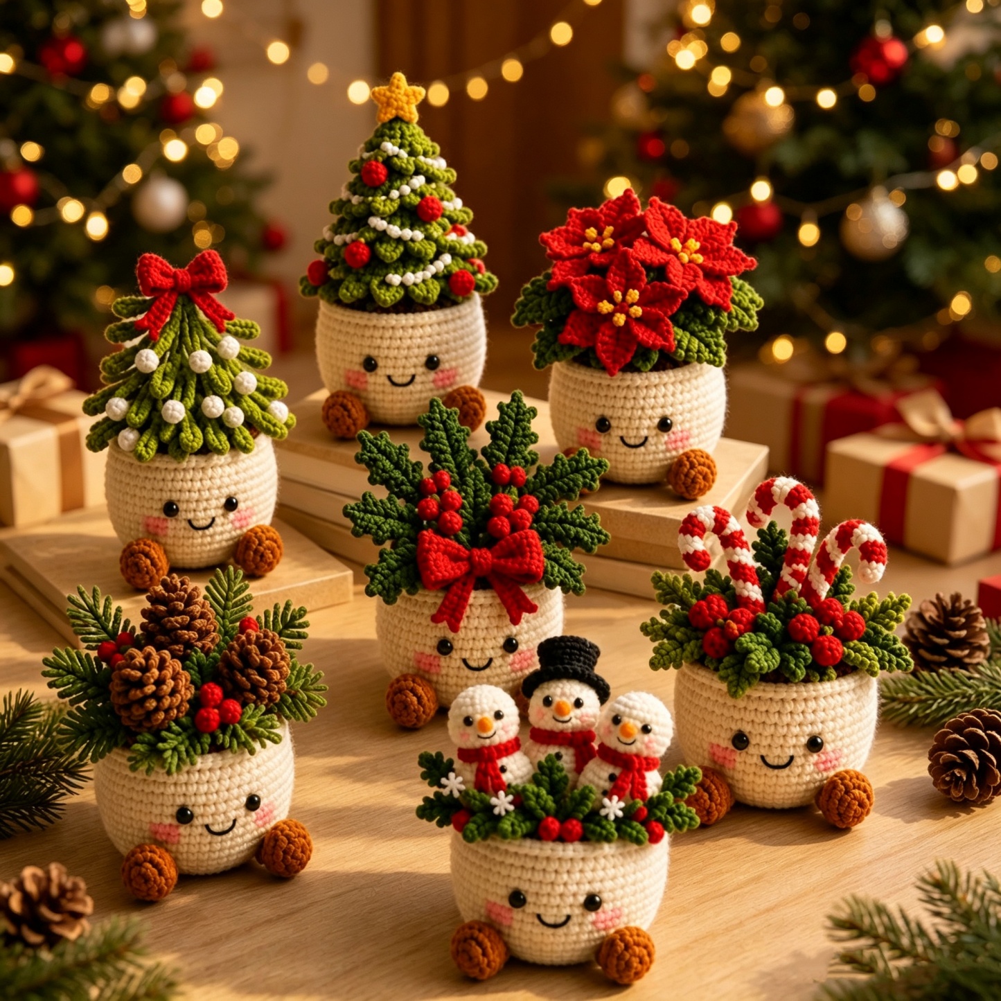 Crochet Christmas Plant Pot Cover – Handmade Holiday Decor for Home & Office