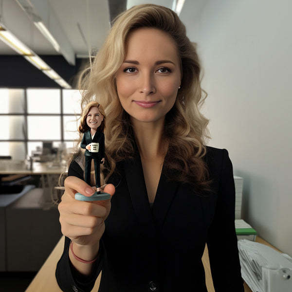Female Business Christmas Gift Custom Bobblehead Gift World's Best Boss Holding A Water Glass - PhotoMoonLamp