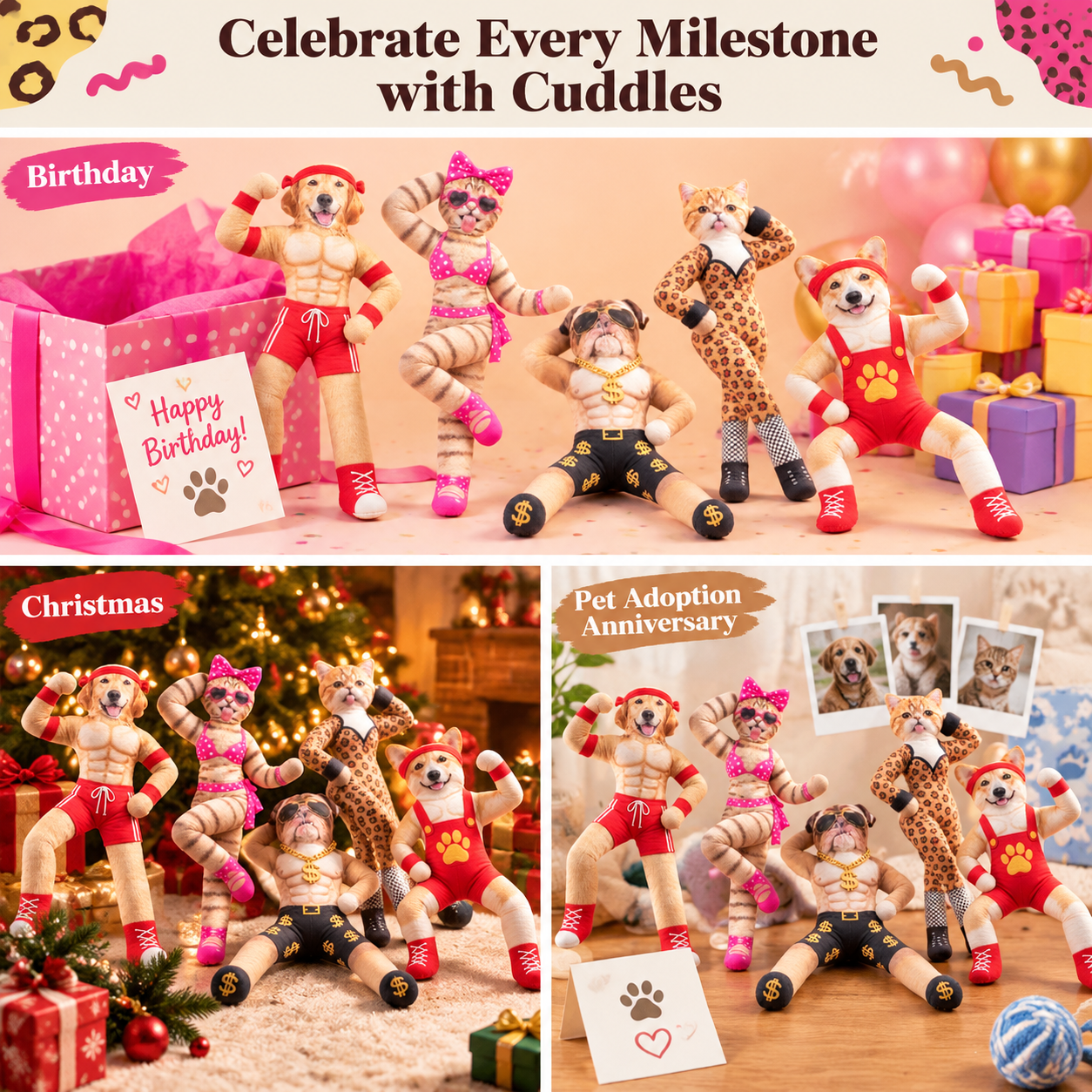 Poseable Plush Pet Doll for Christmas Gifts – Customizable Funny Animal Figurine for Dog & Cat Lovers - PhotoMoonLamp