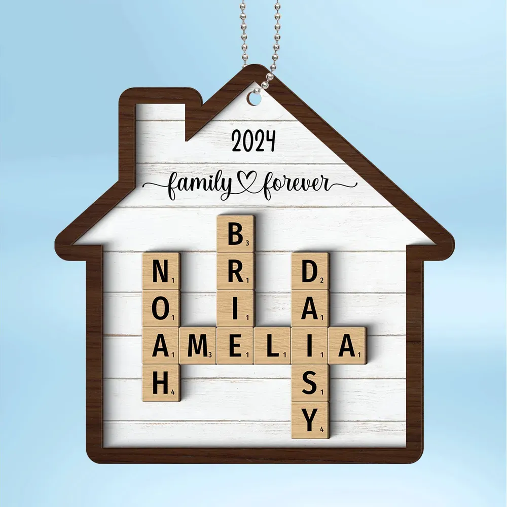 Family Crossword Puzzle Art Personalized House Shaped 2-Layer Wooden Ornament