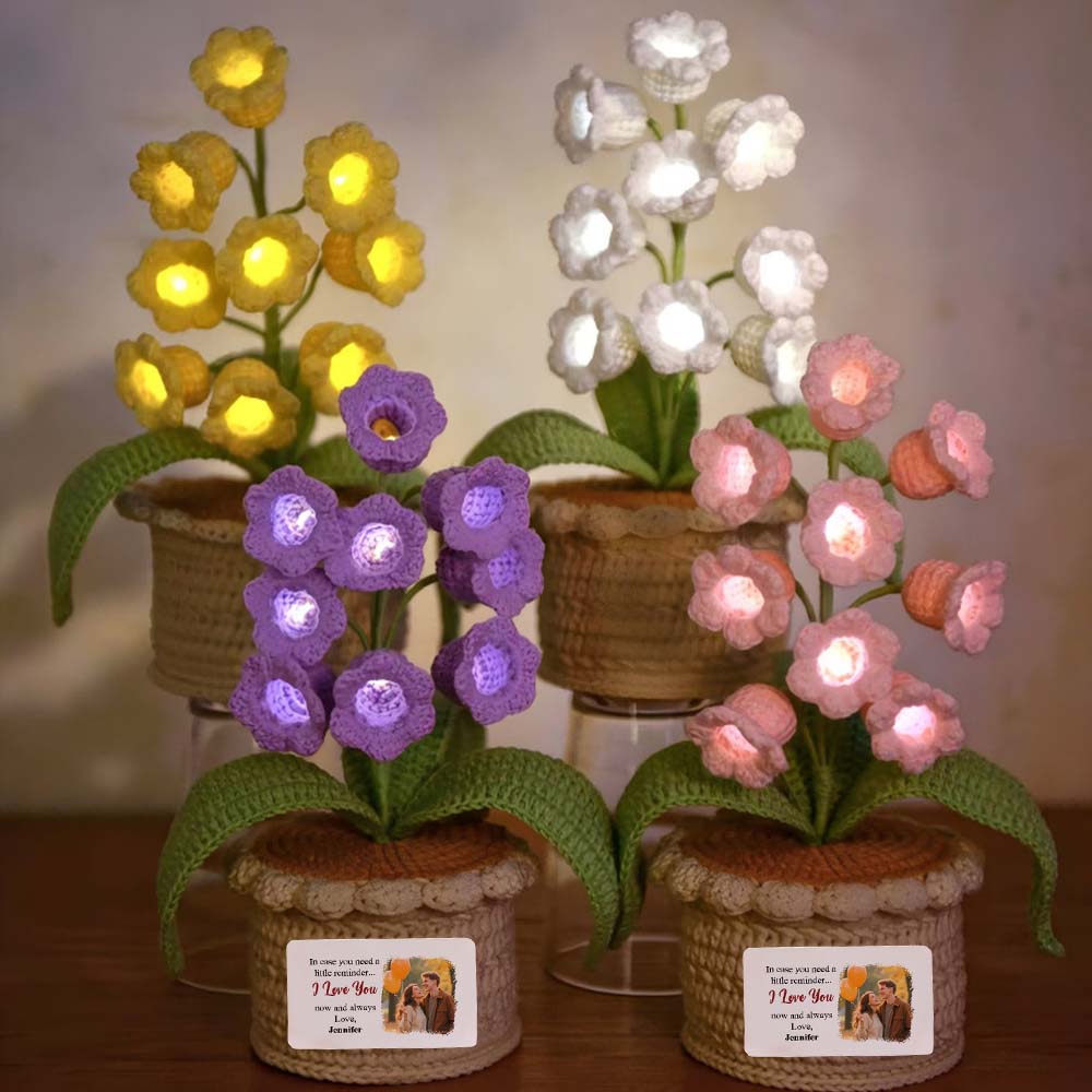 LED Light Crocheted Lily of the Valley - Glowing Potted Knit