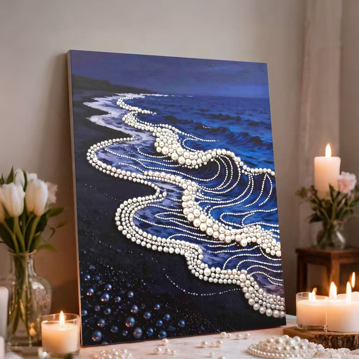 DIY Pearl Painting Kit with Beginner-Friendly Craft Set and Frame Elegant Beads Art Perfect Gift for Family for Friends for Yourself - PhotoMoonLamp