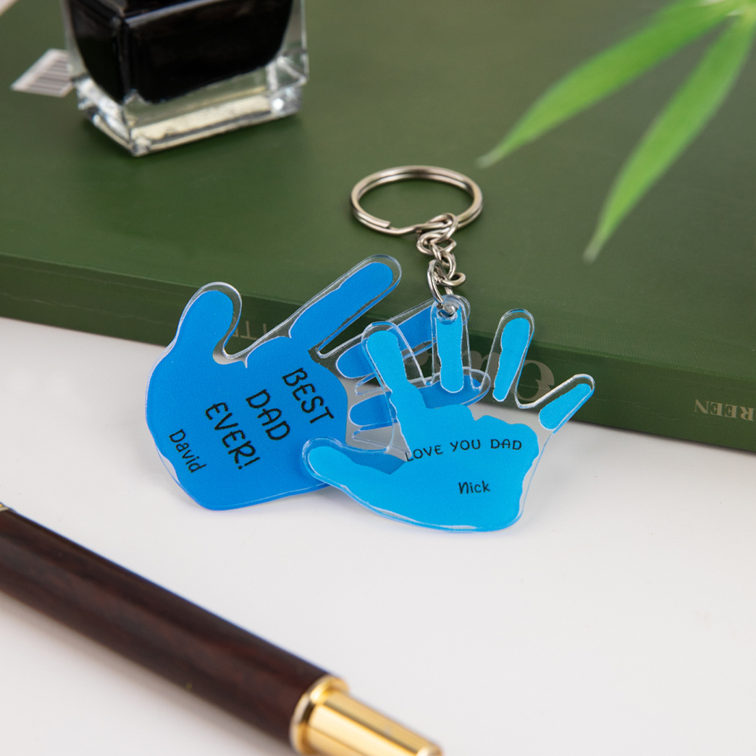 Father's Day Gift Customized Name Palm Print Keychain Engraved with Unique Love