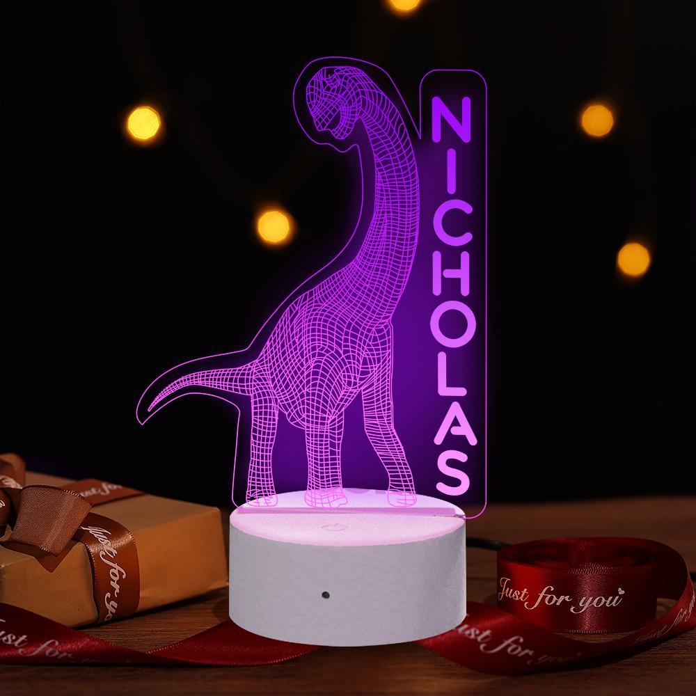 Custom Name Dinosaur LED Night Light for Kids - 3D Dinosaur Illusion Lamp 7 Colors Optical