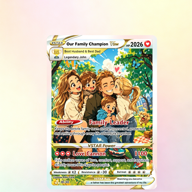 Custom Trainer Card - Trendy Comic Anime Style Personalized n Card for Dad - Perfect Gift from Wife & Kids Happy Father's Day - PhotoMoonLamp
