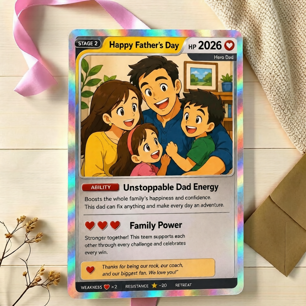 Happy Father’s Day Anime Trading Card Gift for Dad, Personalized Anime Fan Collectible Card, Custom Father’s Day Keepsake Gift, Pkm Card - PhotoMoonLamp