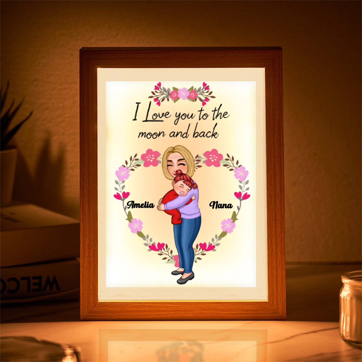 Custom Lamp Personalized Grandma and Kid Cartoon Acrylic Lamp Mother's Day Gifts - photomoonlamp