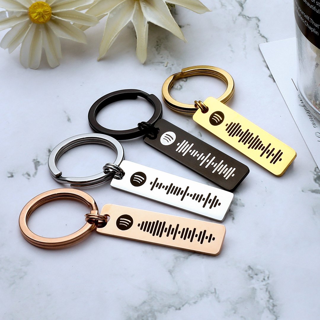 Scannable Music Spotify Code Keychain Custom Music Song Stainless Steel Keychain Silver