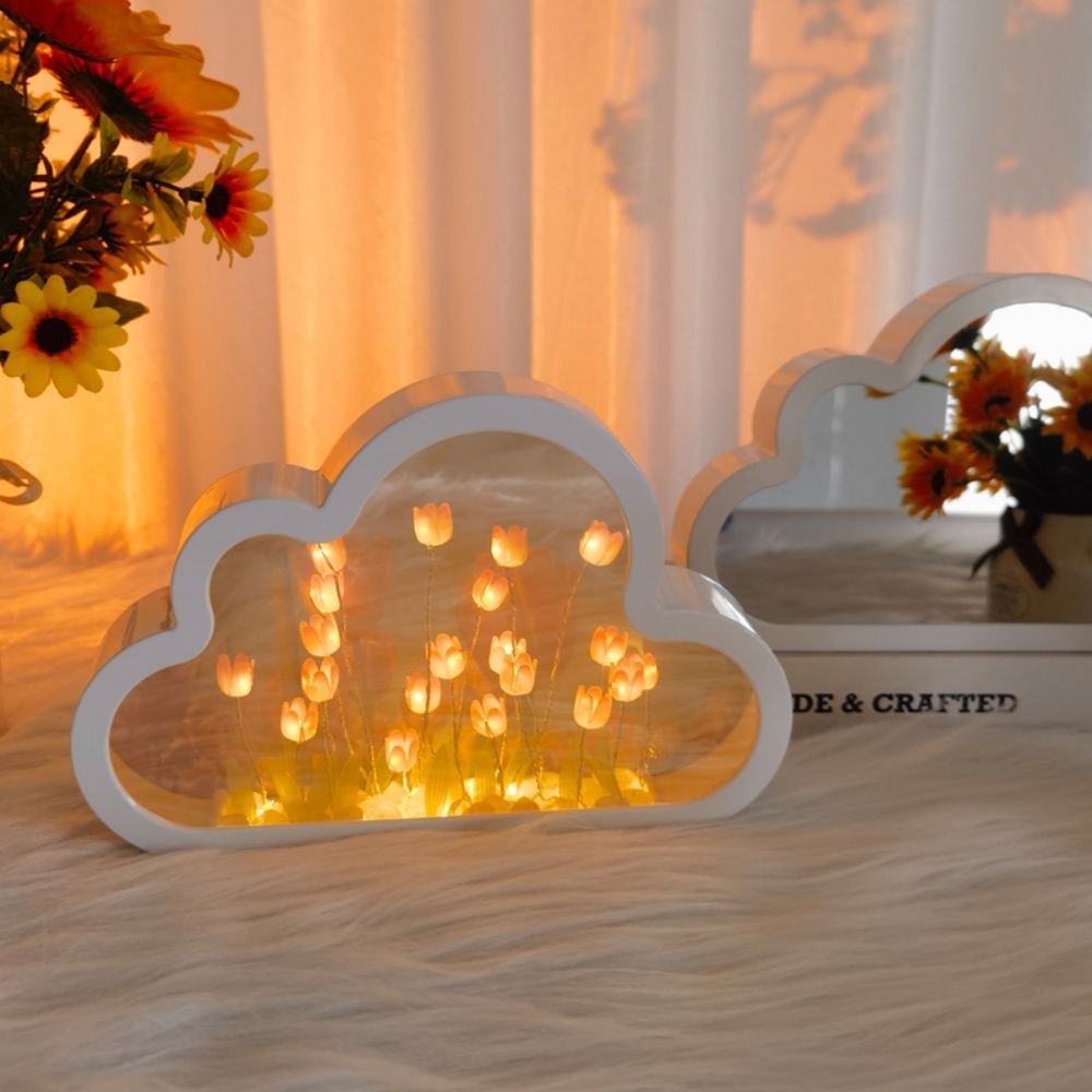 DIY Cloud Tulip Mirror Night Light Simulation Flower Bedroom Sleeping Table Lamp - photomoonlamp