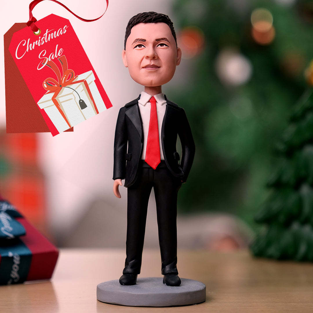 Christmas Gift For Him Custom Bobblehead Businessman In Red Tie - PhotoMoonLamp