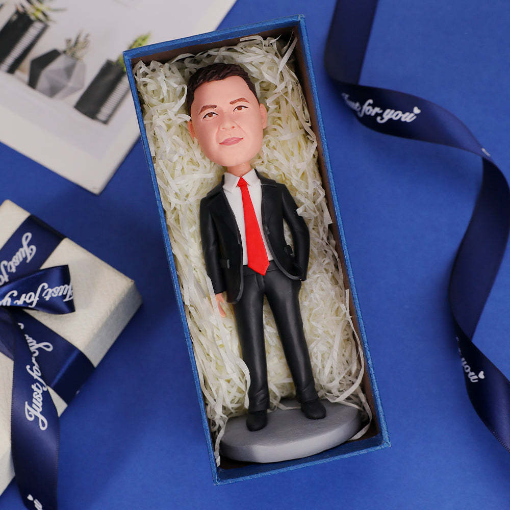 Christmas Gift For Him Custom Bobblehead Businessman In Red Tie - PhotoMoonLamp