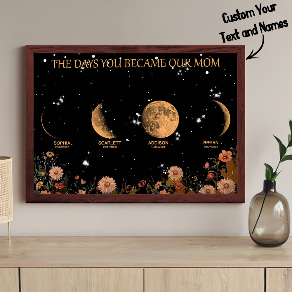 Mother's Day Gift Custom Moon Phase and Names Wooden Frame with Your Text