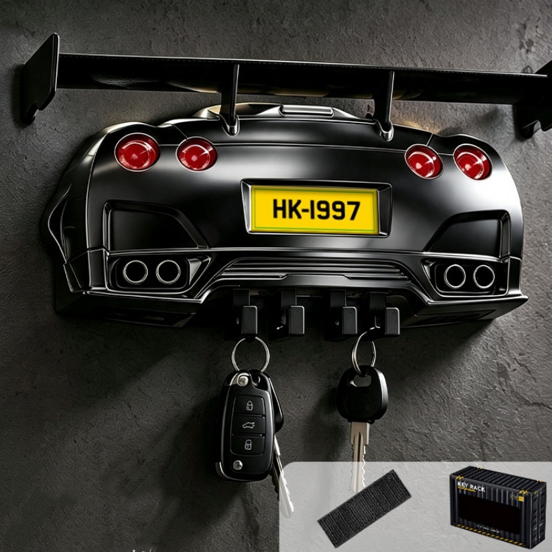 Sports Car Headlight Key Holder – Alloy Wall-Mounted Key Hook with Illuminated Car Light, Creative Key Storage Organizer