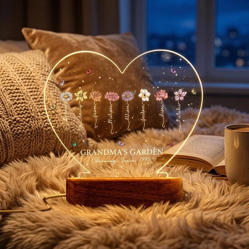 A Growing Love from Grandma's Garden - Personalized Birth Flowers LED Night Light Mother's Day Birthday Gift