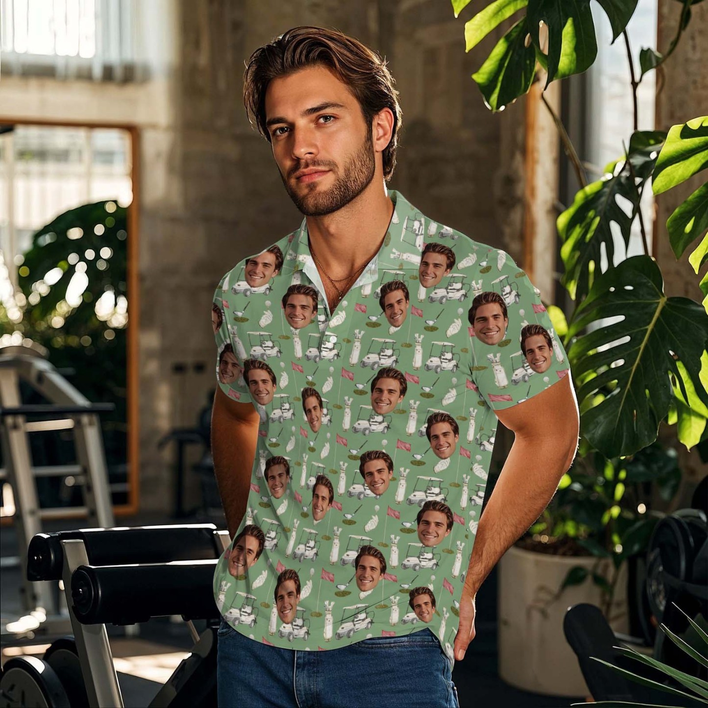 Custom Polo Shirt Personalized Face Polo Green Golf Graffiti Polo Shirt Men's Polo Shirt Gift - PhotoMoonLamp