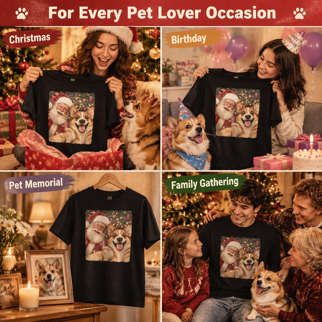 Custom Photo Christmas T-Shirt: Funny Dog & Santa Selfie Tee for Pet Lovers - Holiday Gift - PhotoMoonLamp