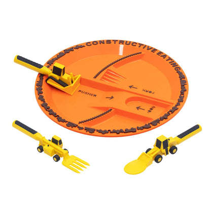 Constructive Eating Plate and Utensils Set Bulldozer Shovel Children's Tableware