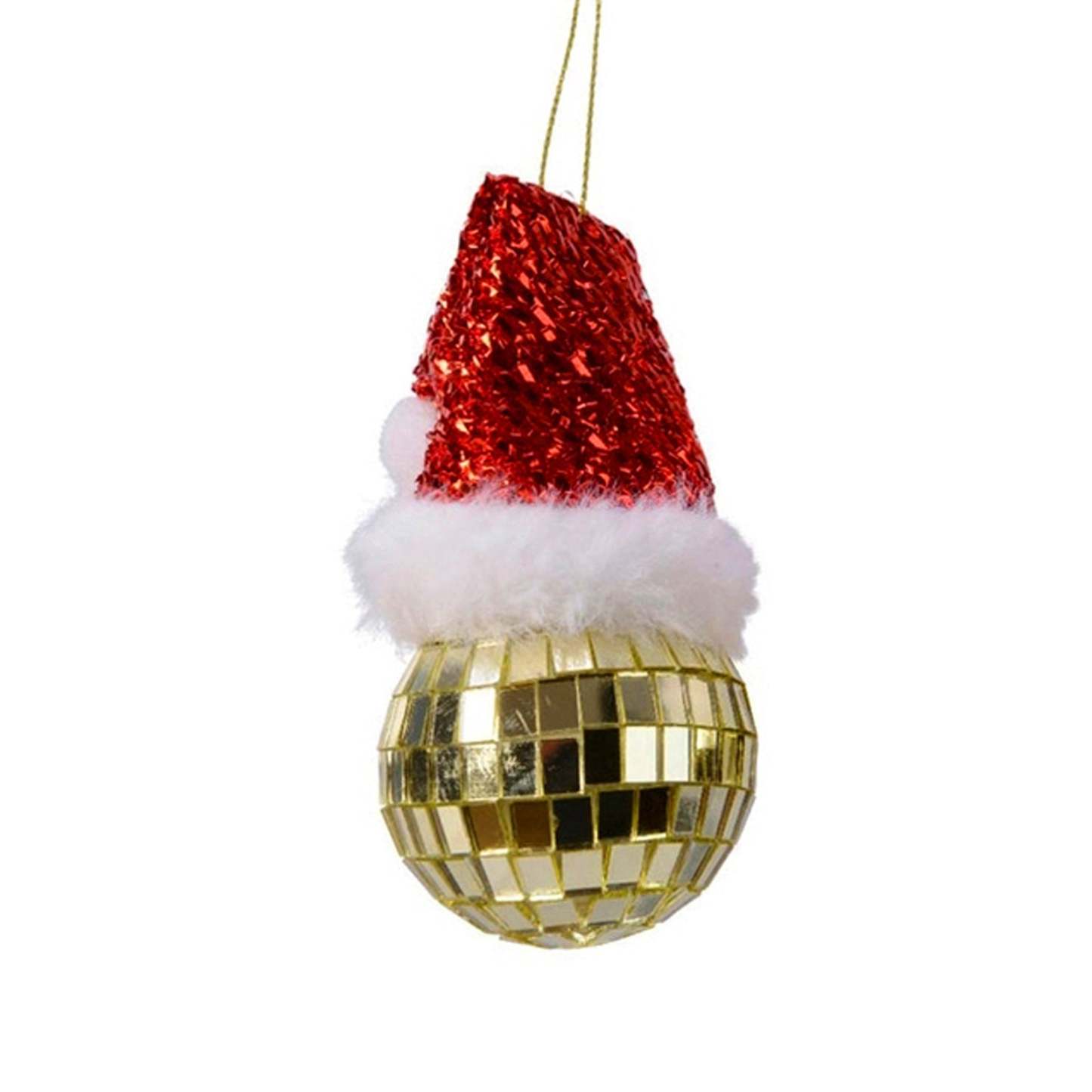 Mosaic Mirror Tiles Mirror Disco Ball Christmas Tree Decoration with Red Santa Hat - photomoonlamp