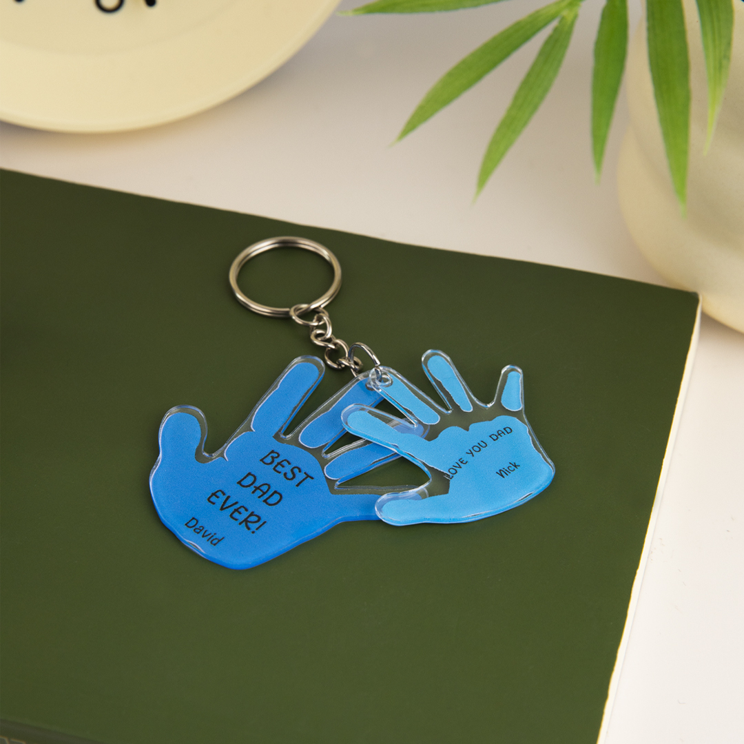 Father's Day Gift Customized Name Palm Print Keychain Engraved with Unique Love