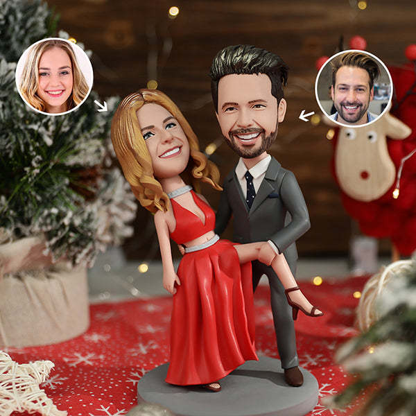 Double Bobblehead Fully Body Custom Bobblehead With Text Gift For Couple - PhotoMoonLamp