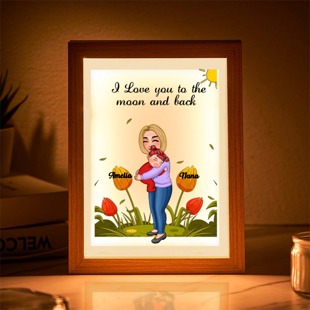 Custom Lamp Personalized Grandma and Kid Cartoon Acrylic Lamp Mother's Day Gifts - photomoonlamp