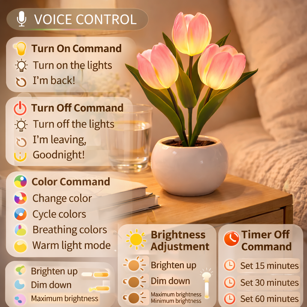 Voice Control LED Tulip Night Light – Dimmable Color Changing Flower Lamp with Timer, Romantic Artificial Tulip Table Lamp Gift for Mom, Wife, Girlfriend