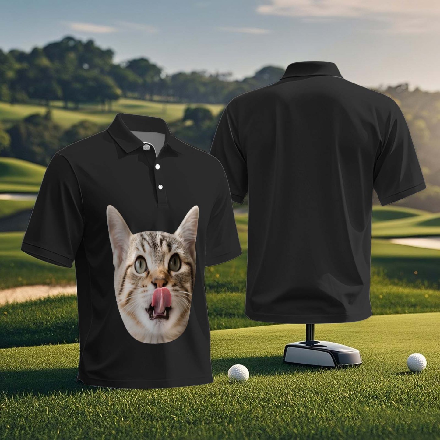 Custom Polo Shirt Personalized Black Cat Graffiti Golf Polo Shirt Men's Polo Shirt Gift - PhotoMoonLamp
