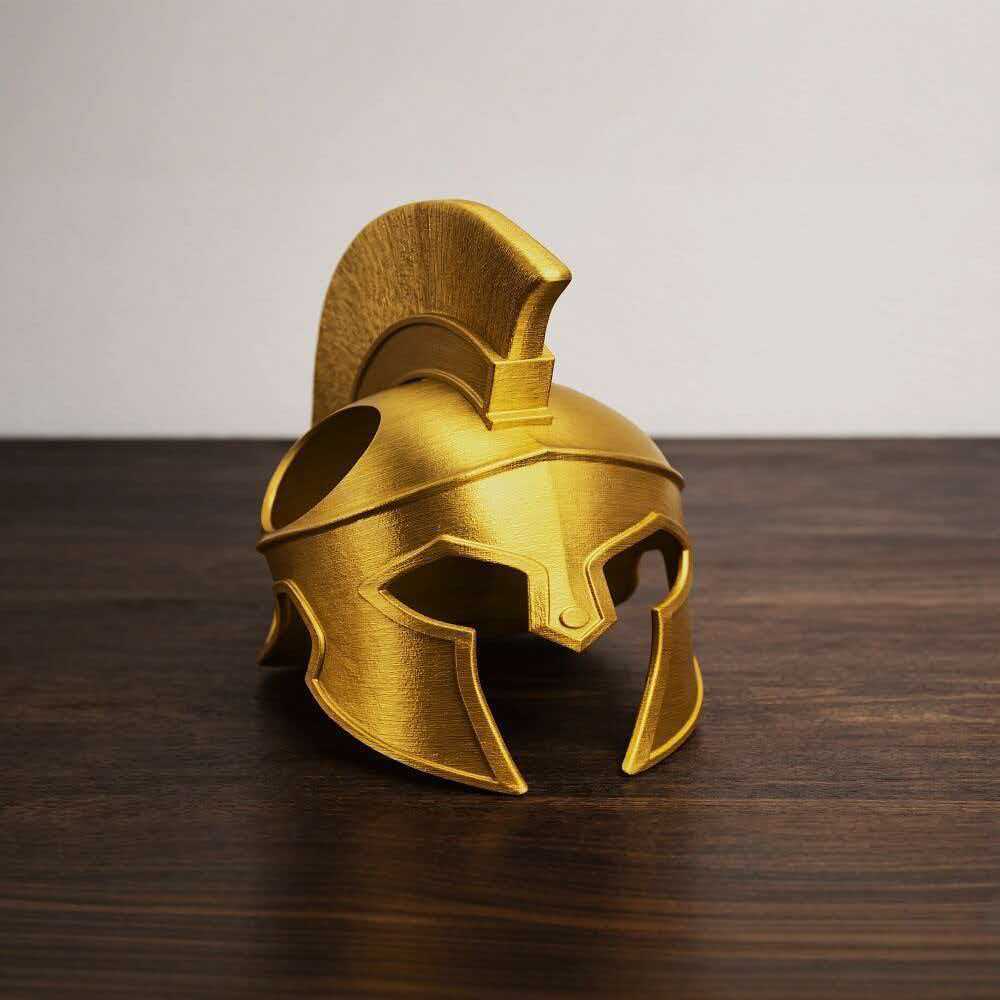 Minimalist Mythical Pet Decor: Spartan Cat Helmet Figurine for Modern Homeowners Who Love History & Cats - PhotoMoonLamp