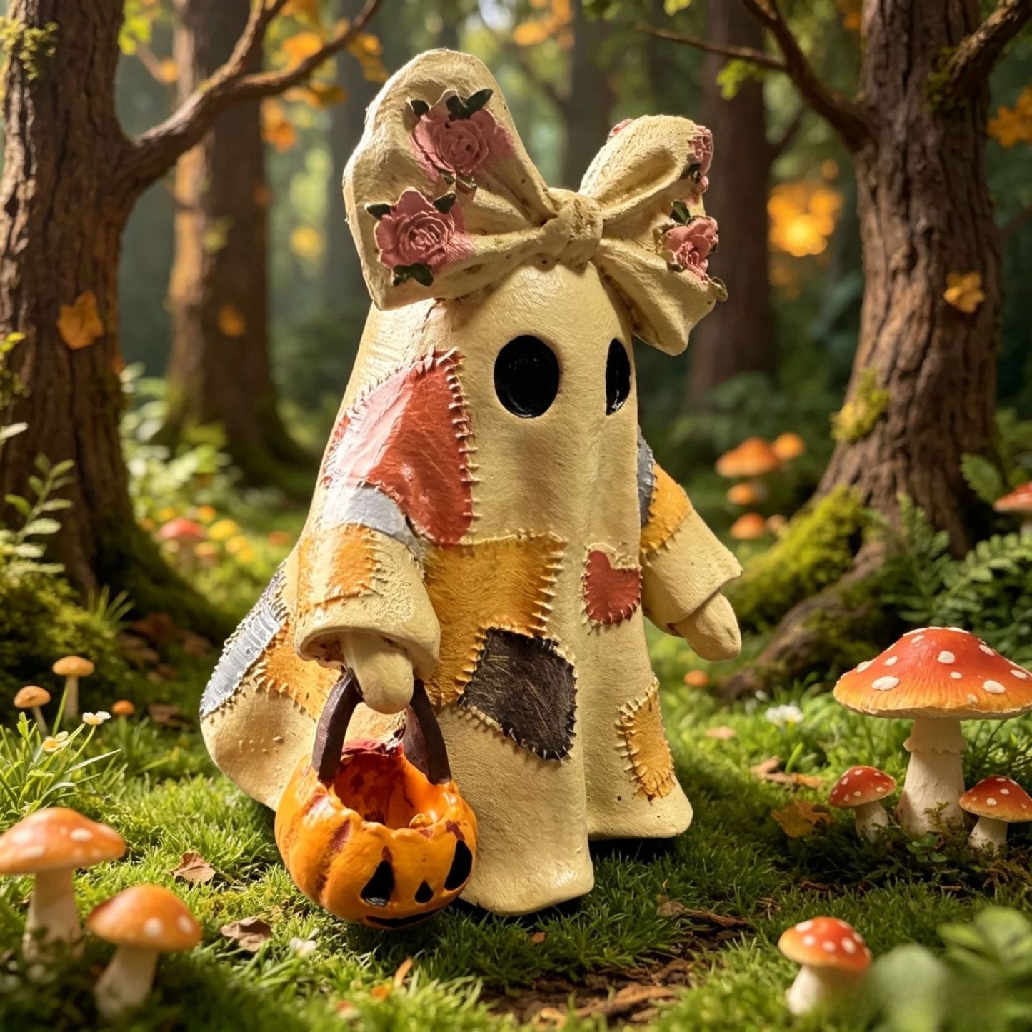 Patchwork Ghost Figurine Halloween Decor - Cute Spooky Home Decoration for Kids' Party & Gift - PhotoMoonLamp