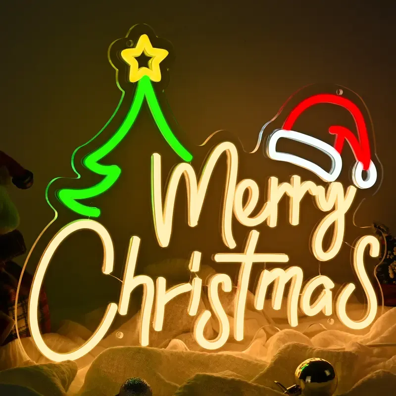 Merry Christmas Neon Sign Brightness LED Christmas Decorations Light Up Wall Decor Wall Neon Light for Windows, Living Room, Bedroom, Party, Gifts