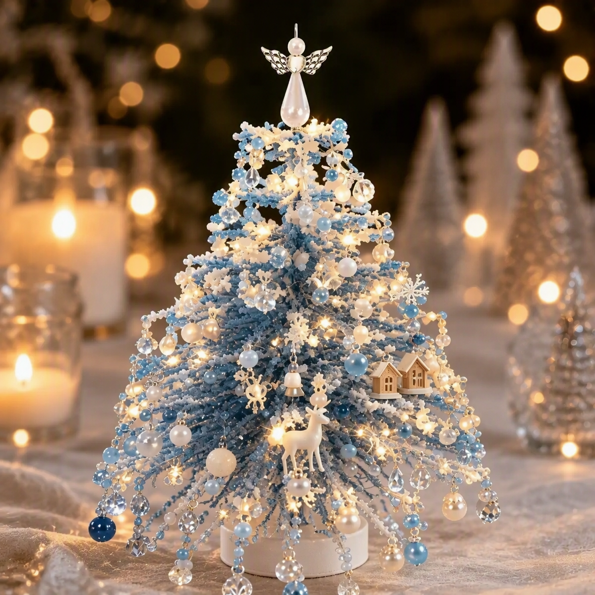 Beaded Mini Christmas Tree DIY Kit – Handmade Tabletop Holiday Decor with Angel Topper
