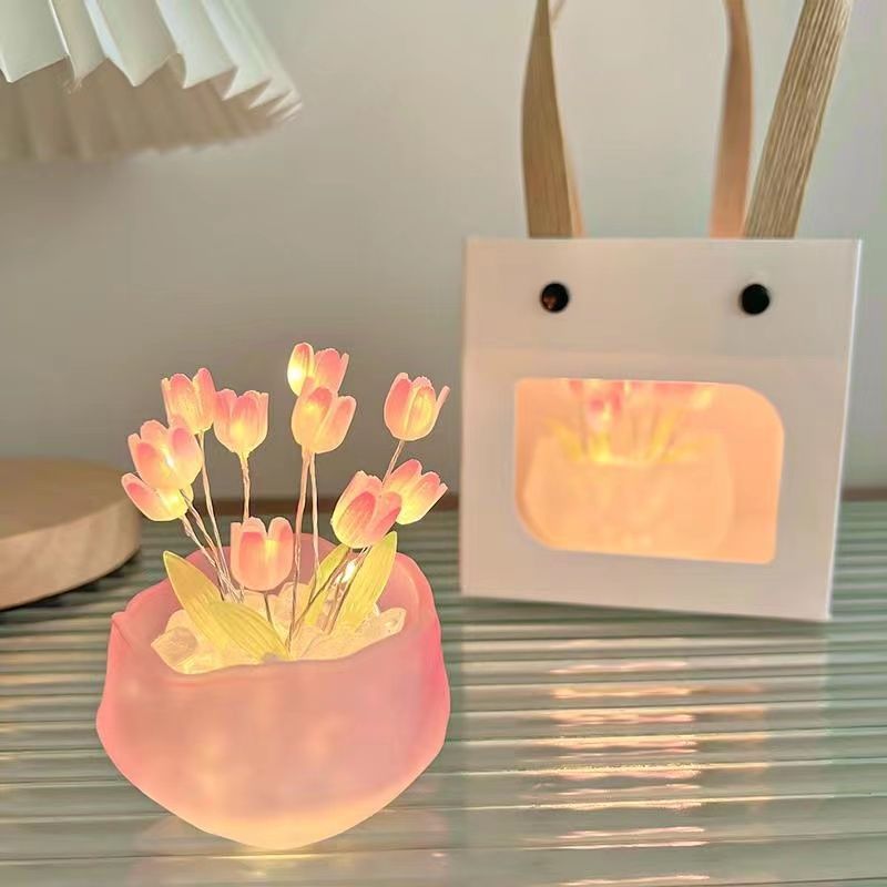 DIY Pumpkin Tulip Night Light Romantic Mini LED Flower Lamp, Cute Decorative Ambient Light Gift for Home Decor