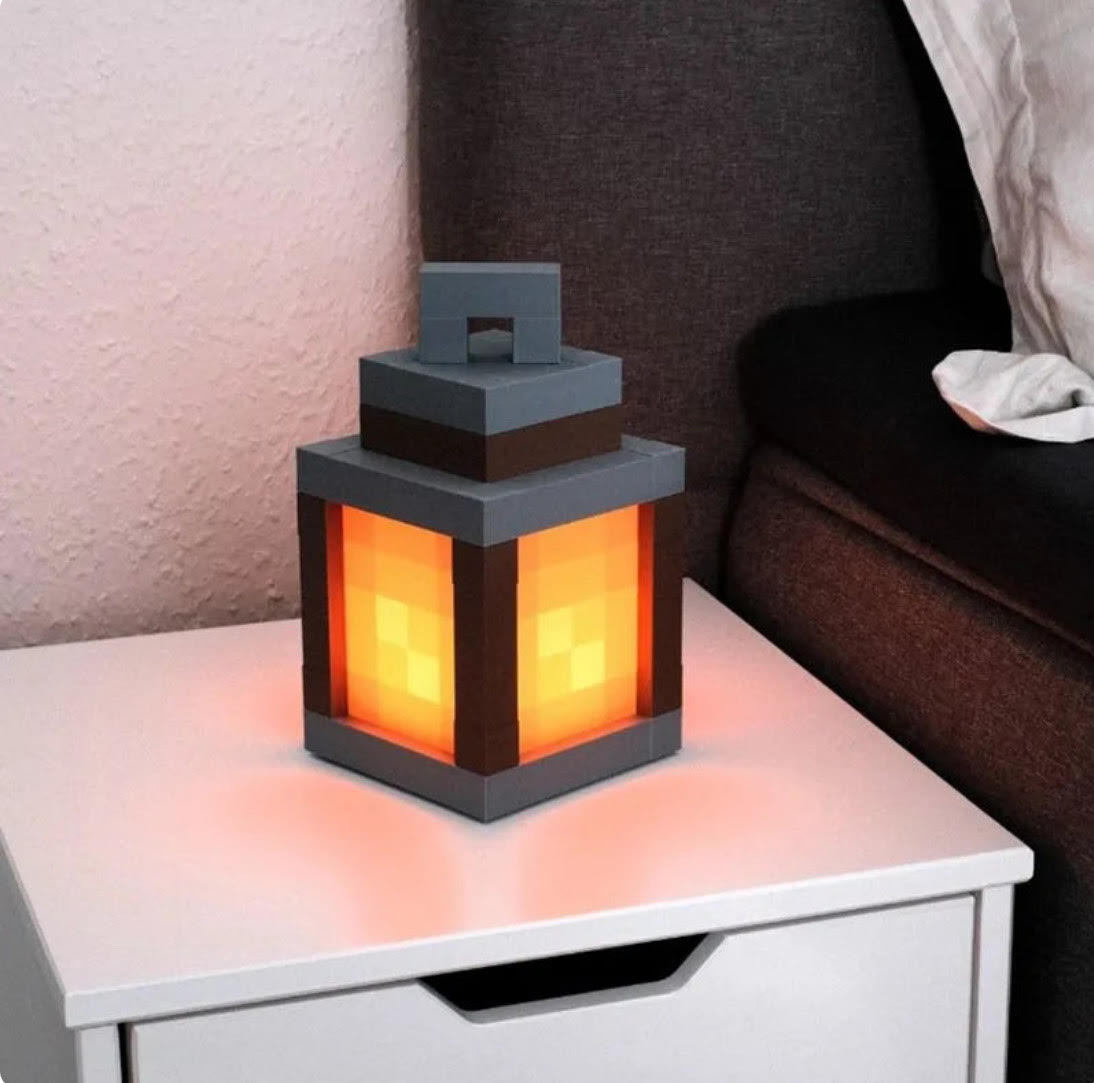 Pixel Lantern Night Light, Mining Lamp RGB Color Perfect Gift for Gamers and Kids