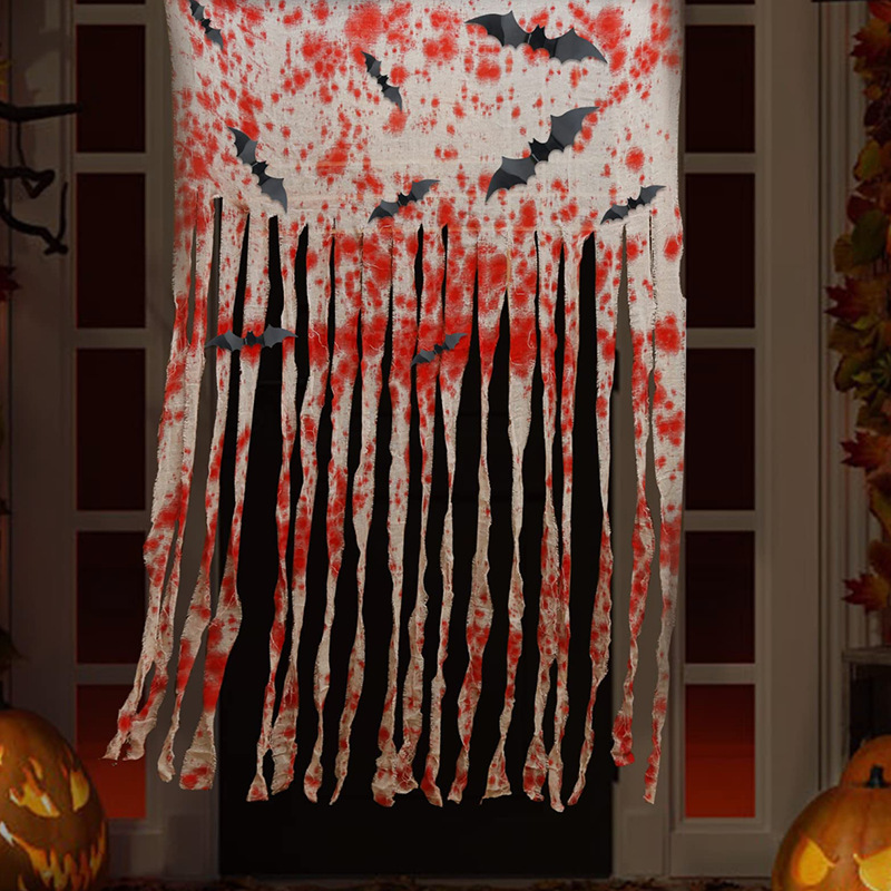 Halloween Decorative Door Curtain with Bloody Handprints Scary Atmosphere Props for Doorway Hanging