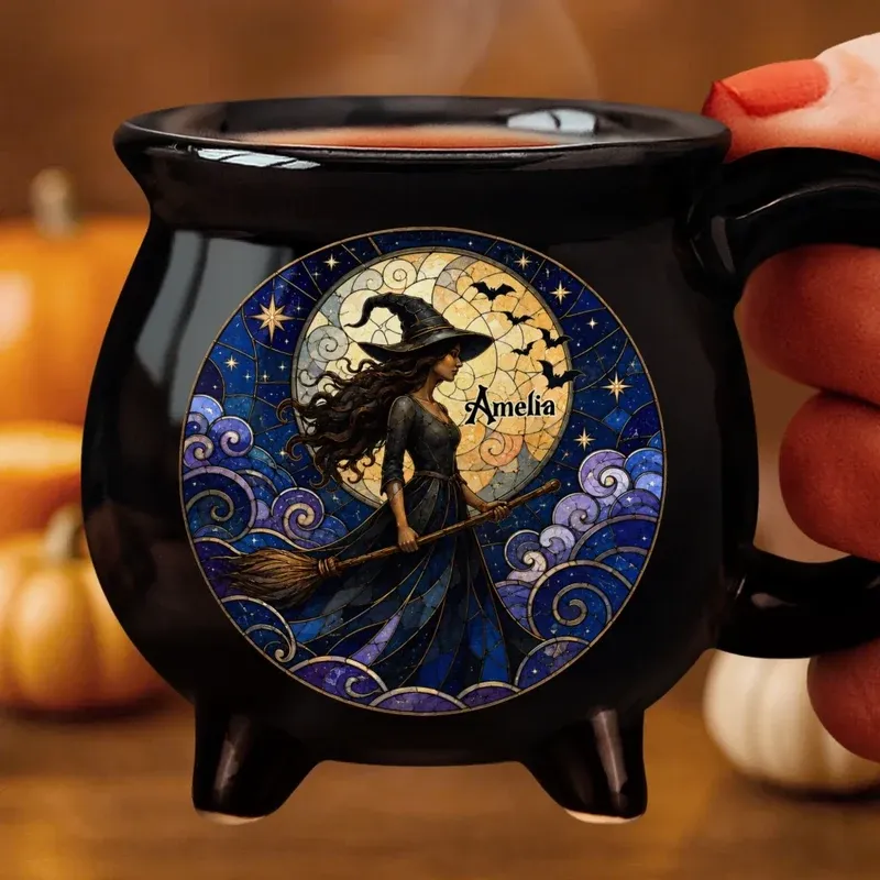 Halloween Cauldron Mug 12oz – Personalized Witch-Themed Coffee Cup for Gifts, Spooky Season Decor & Cozy Evenings