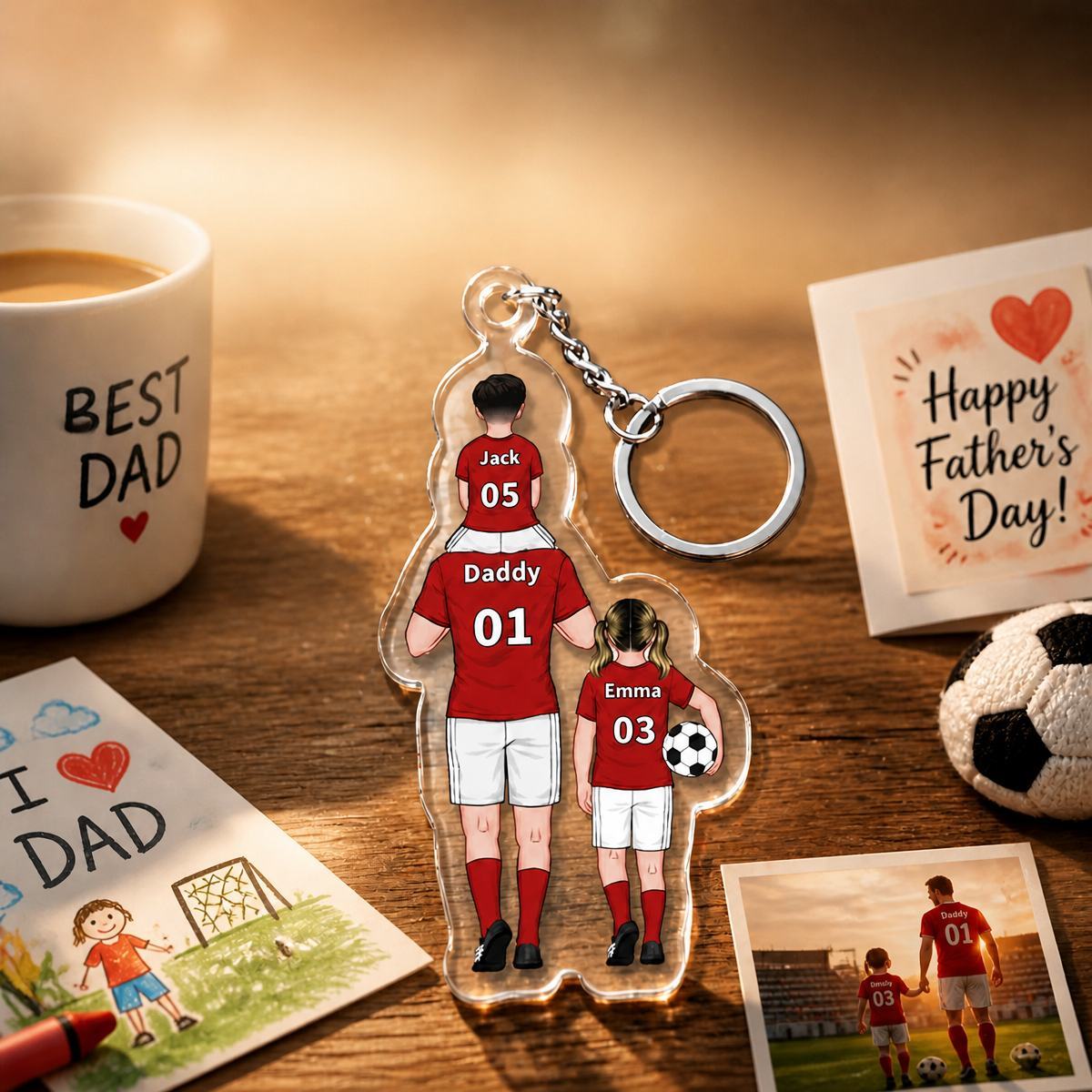 Daddy's Team Keychain for Dad, Custom Car Hanger,Acrylic Football Team Keyring for Dad, Grandad Keyring,Gift for Husband, Father's Day Gifts - PhotoMoonLamp